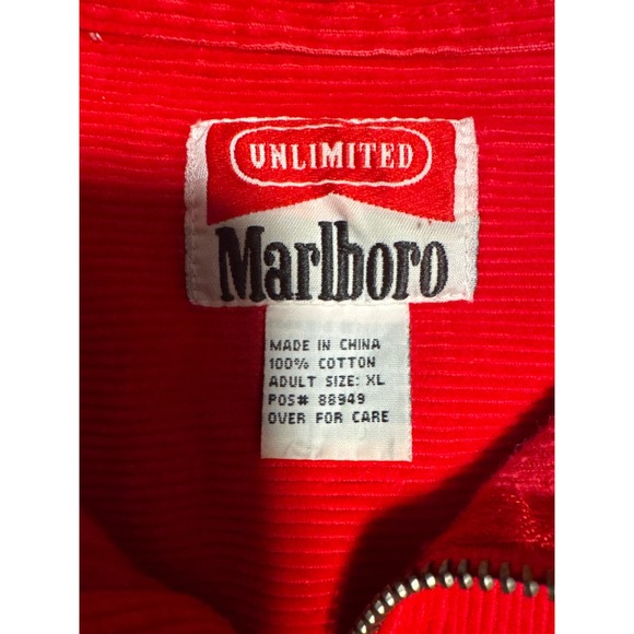 Vintage Marlboro Unlimited Red Corduroy Quarter Zip Mens XL Long Sleeve Shirt - Picture 3 of 4